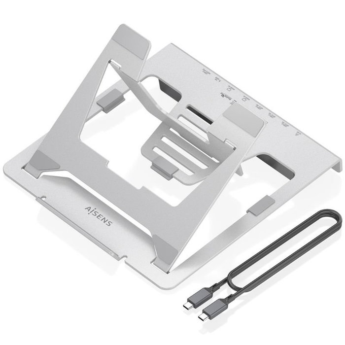Aisens ASUC-7P046-GR Soporte Ajustable Portátil Tablet con Docking USB-C 7 en 1, 2xHDMI 4K, RJ45, 2xUSB-A, USB-C PD 100W, Gris